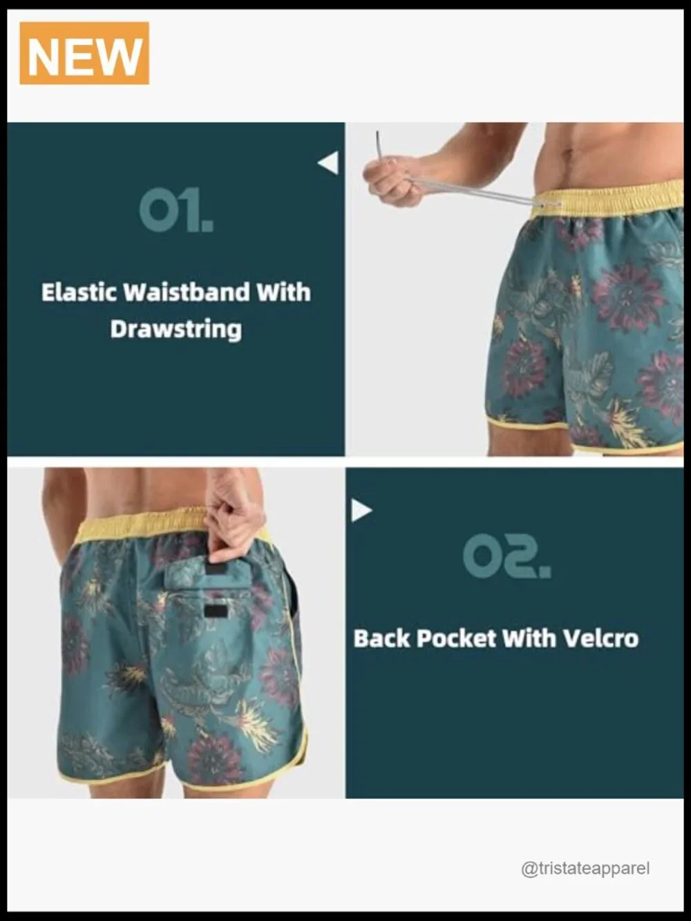 Vintage 5-Inch Mens Swim Trunks with Mesh Lining Quick Dry Board Shorts